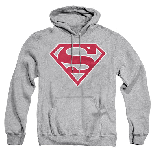 Superman - Red &amp; White Shield - Adult Pull-over Hoodie - Athletic Heather