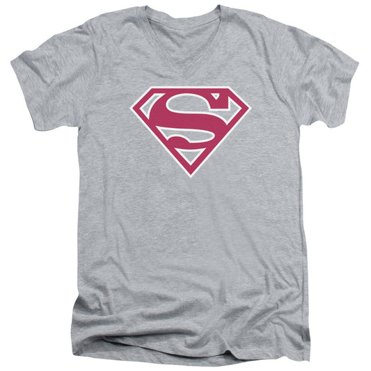 Superman - Red & White Shield - Short Sleeve Adult V-neck - Athletic Heather T-shirt