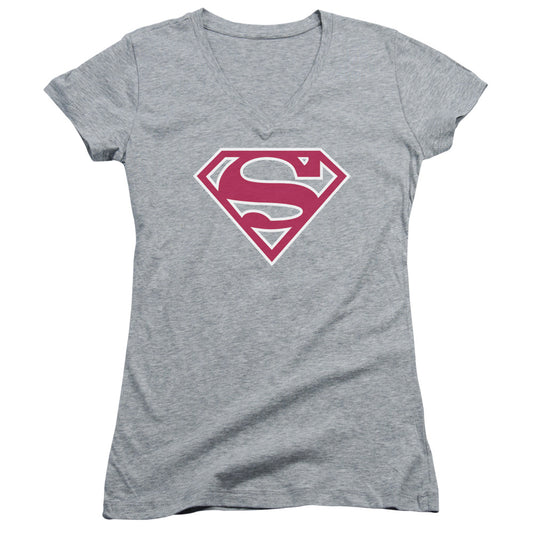 Superman - Red & White Shield - Junior V-neck - Athletic Heather