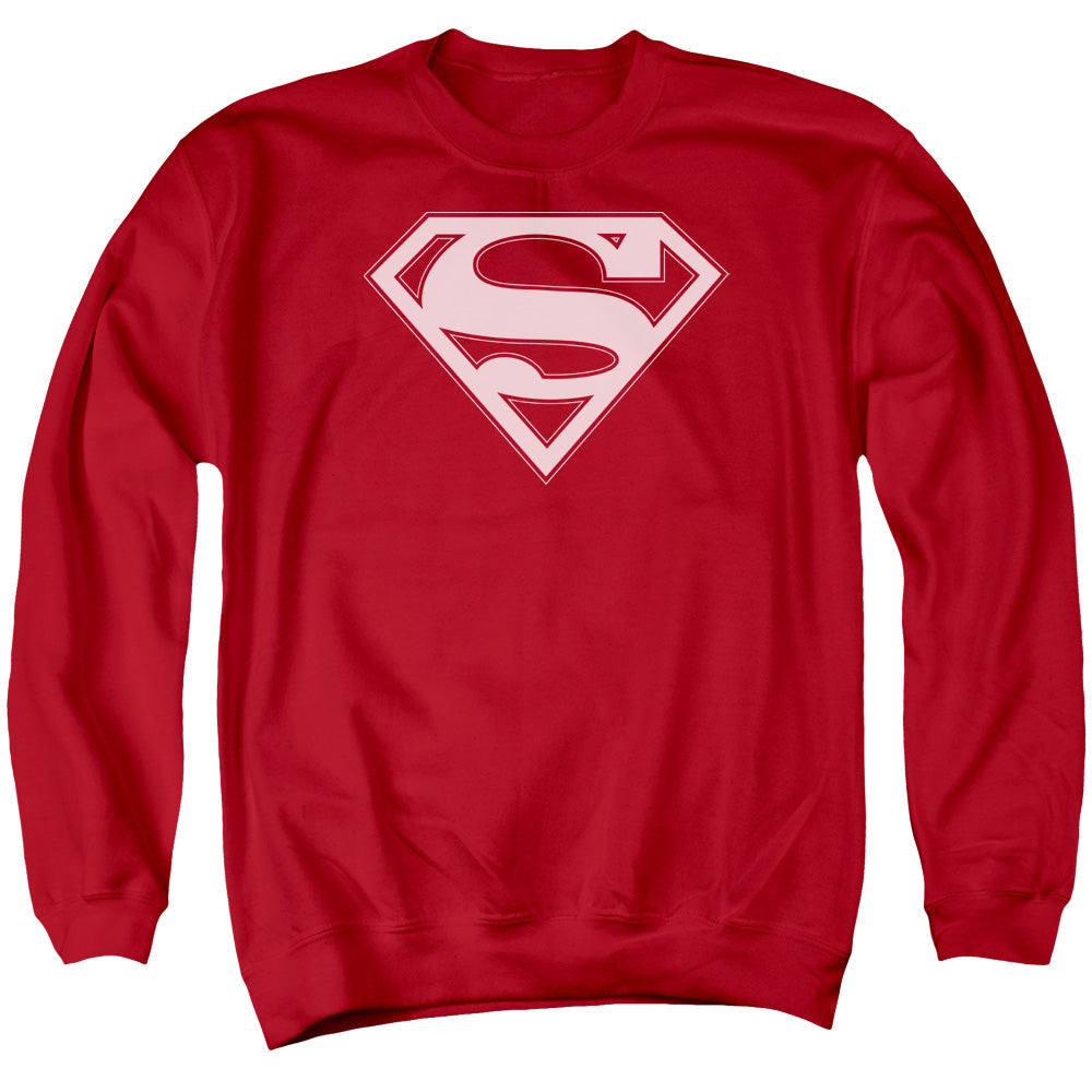 Superman - Red &amp; White Shield - Adult Crewneck Sweatshirt - Red