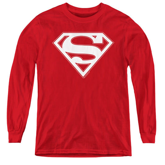 Superman Red & White Shield - Youth Long Sleeve Tee - Red