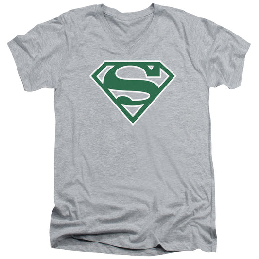 Superman - Green & White Shield - Short Sleeve Adult V-neck - Athletic Heather T-shirt