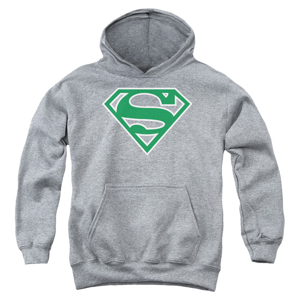 Superman - Green & White Shield - Youth Pull-over Hoodie - Athletic Heather
