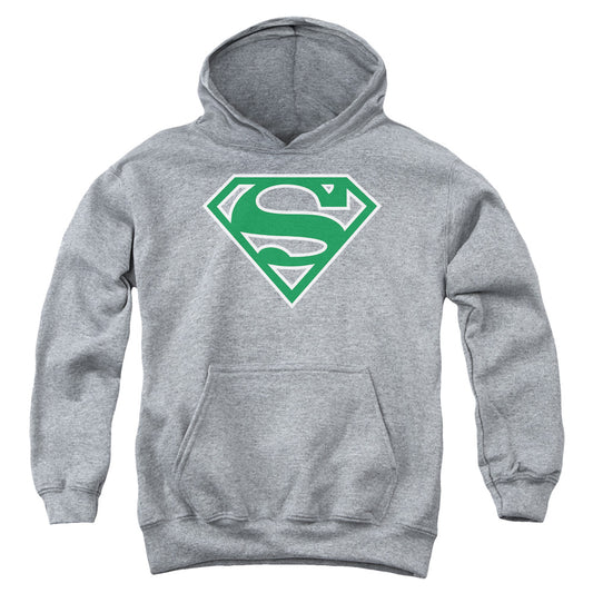 Superman - Green & White Shield - Youth Pull-over Hoodie - Athletic Heather