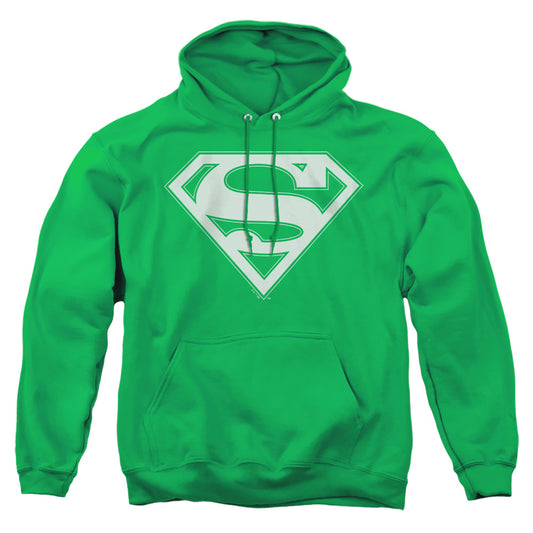 Superman - Green & White Shield - Adult Pull-over Hoodie - Kelly Green