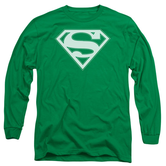 Superman - Green & White Shield - Long Sleeve Adult 18/1 - Kelly Green T-shirt