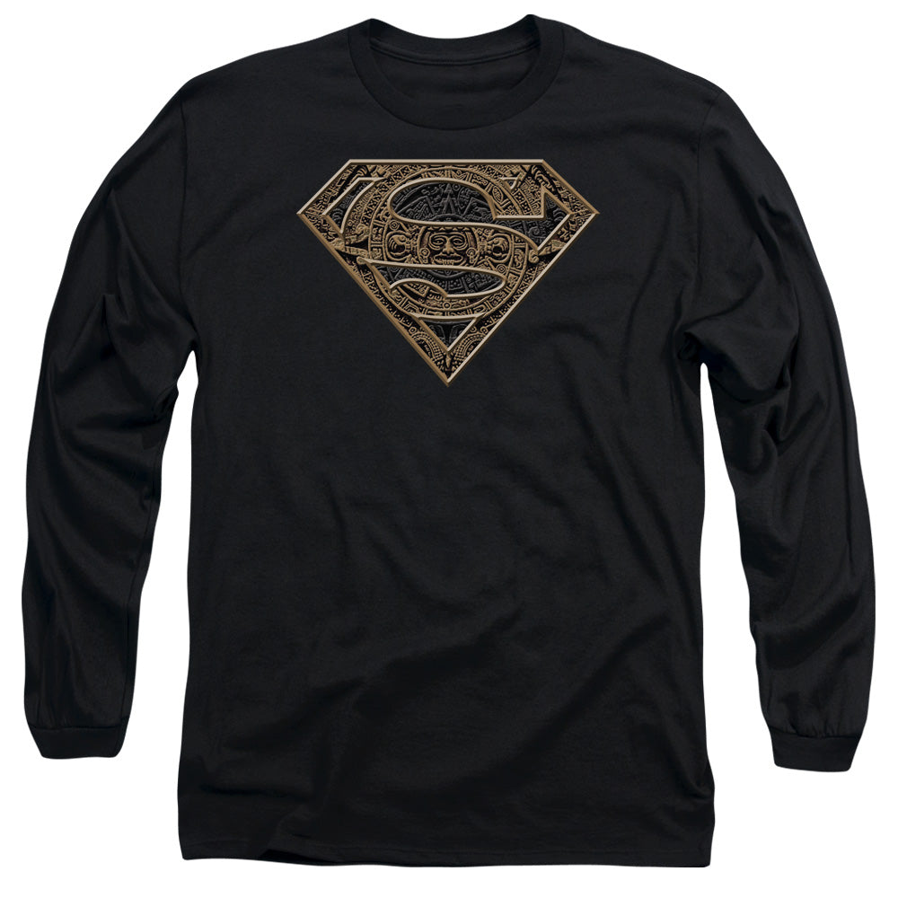 Superman - Aztec Shield - Long Sleeve Adult 18/1 - Black T-shirt
