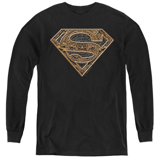 Superman - Aztec Shield - Youth Long Sleeve Tee - Black