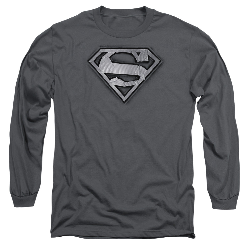 Superman - Duct Tape Shield - Long Sleeve Adult 18/1 - Charcoal T-shirt