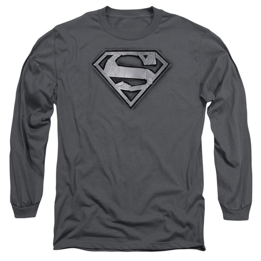 Superman - Duct Tape Shield - Long Sleeve Adult 18/1 - Charcoal T-shirt