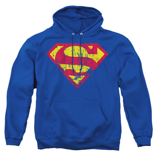 Superman - Classic Logo Distressed - Adult Pull-over Hoodie - Royal Blue