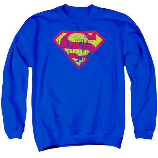 Superman - Classic Logo Distressed - Adult Crewneck Sweatshirt - Royal Blue