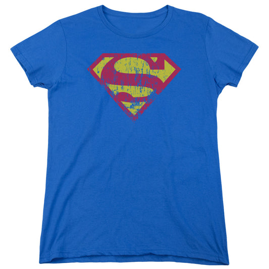 Superman - Classic Logo Distressed - Short Sleeve Womens Tee - Royal Blue T-shirt