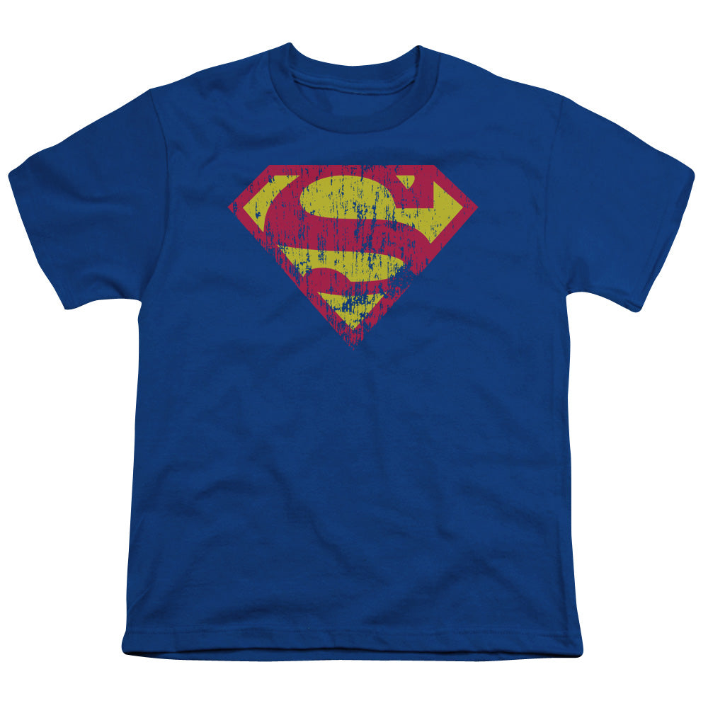 Superman - Classic Logo Distressed - Short Sleeve Youth 18/1 - Royal Blue T-shirt