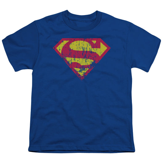 Superman - Classic Logo Distressed - Short Sleeve Youth 18/1 - Royal Blue T-shirt