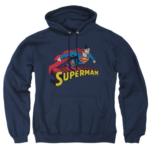 Superman - Flying Over - Adult Pull-over Hoodie - Navy