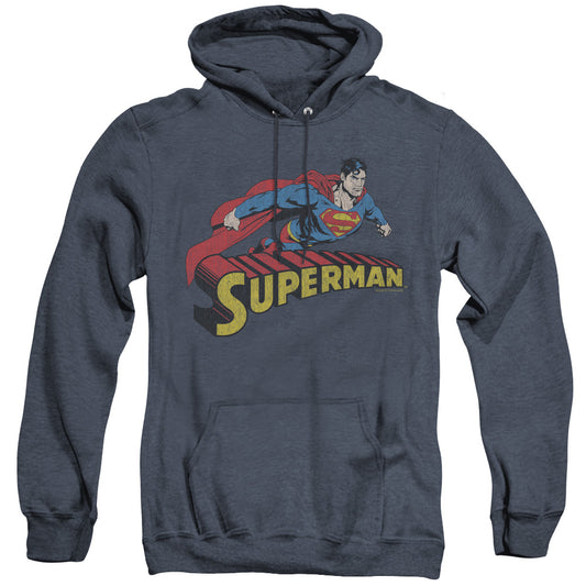Superman - Flying Over - Adult Heather Hoodie - Navy
