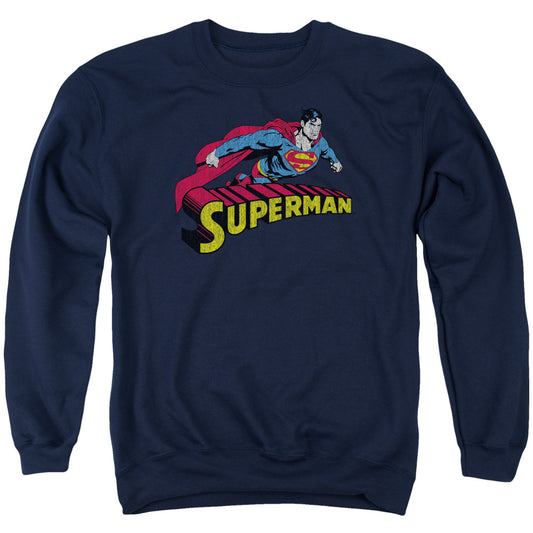 Superman - Flying Over - Adult Crewneck Sweatshirt - Navy