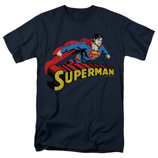 Superman - Flying Over - Short Sleeve Adult 18/1 - Navy T-shirt