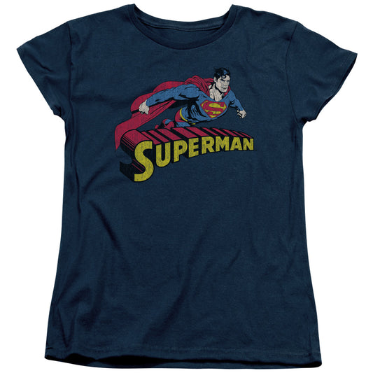 Superman - Flying Over - Short Sleeve Womens Tee - Navy T-shirt