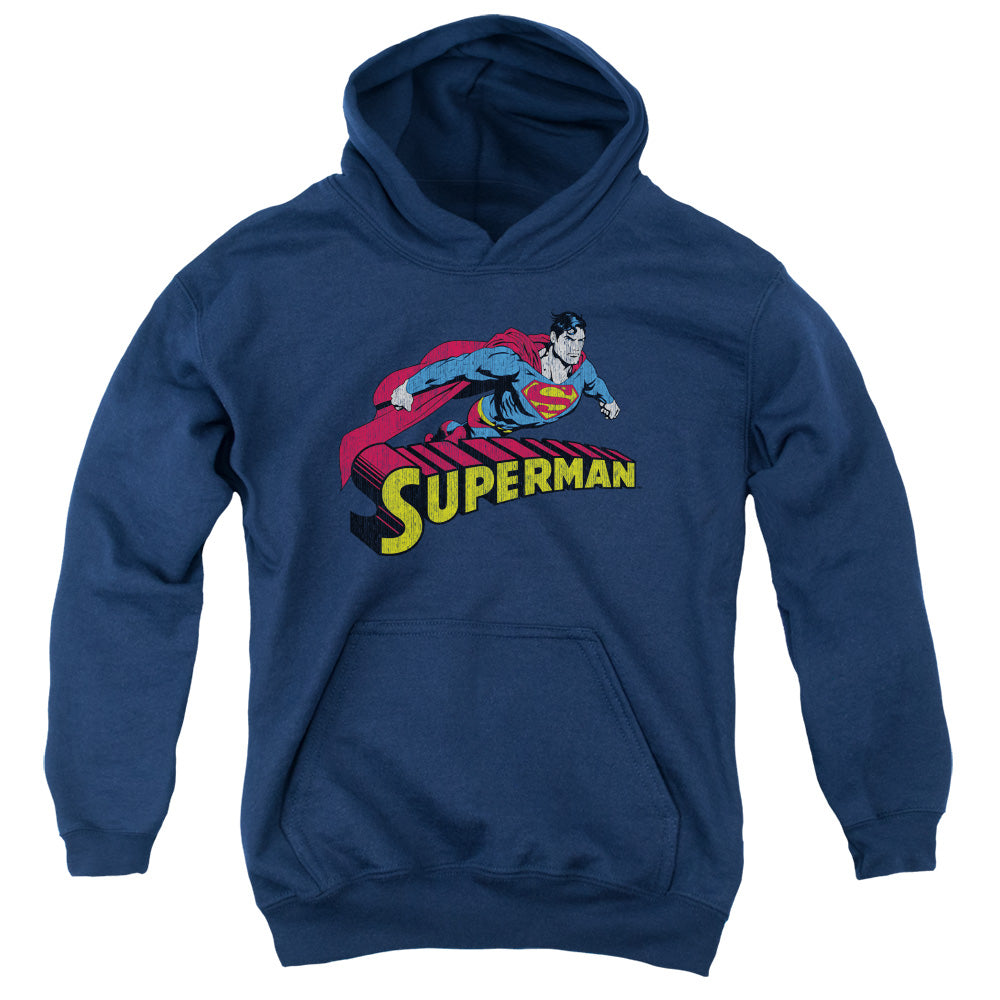 Superman - Flying Over - Youth Pull-over Hoodie - Navy
