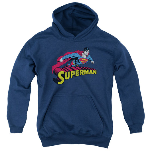Superman - Flying Over - Youth Pull-over Hoodie - Navy