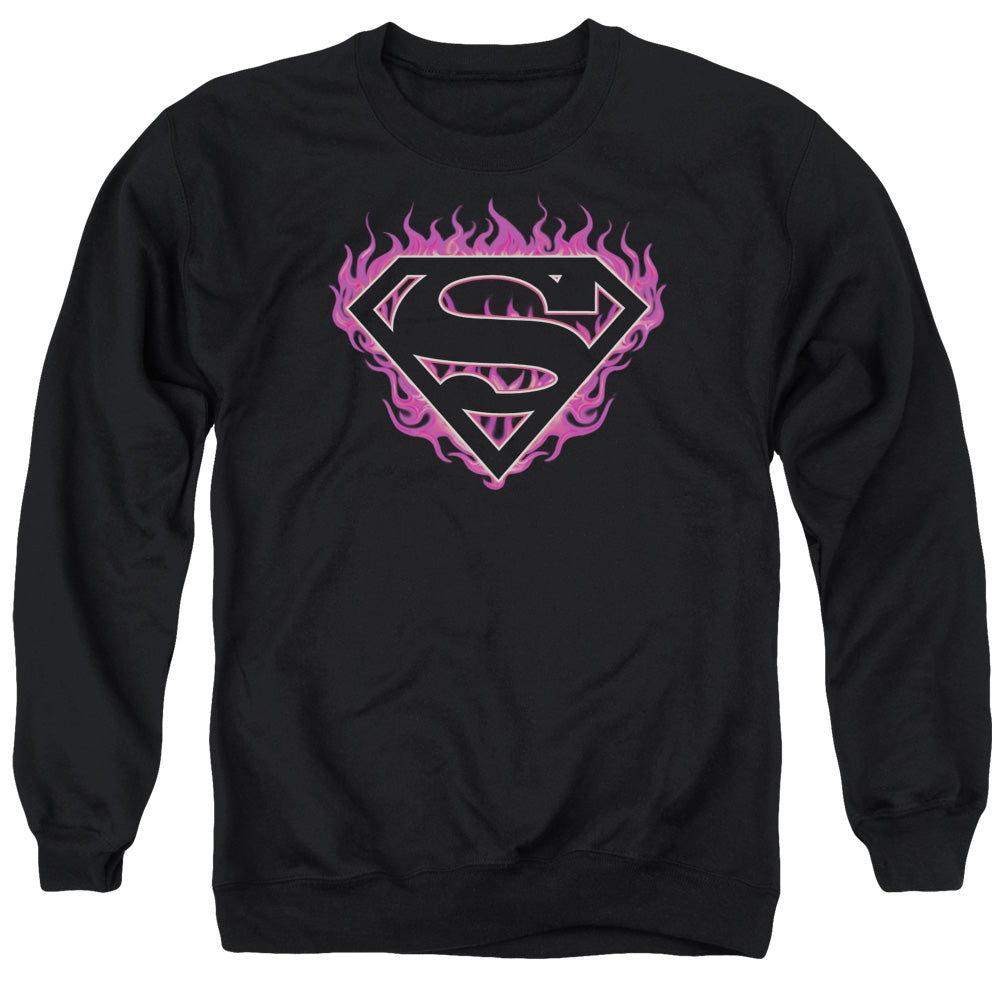 Superman - Fuchsia Flames - Adult Crewneck Sweatshirt - Black