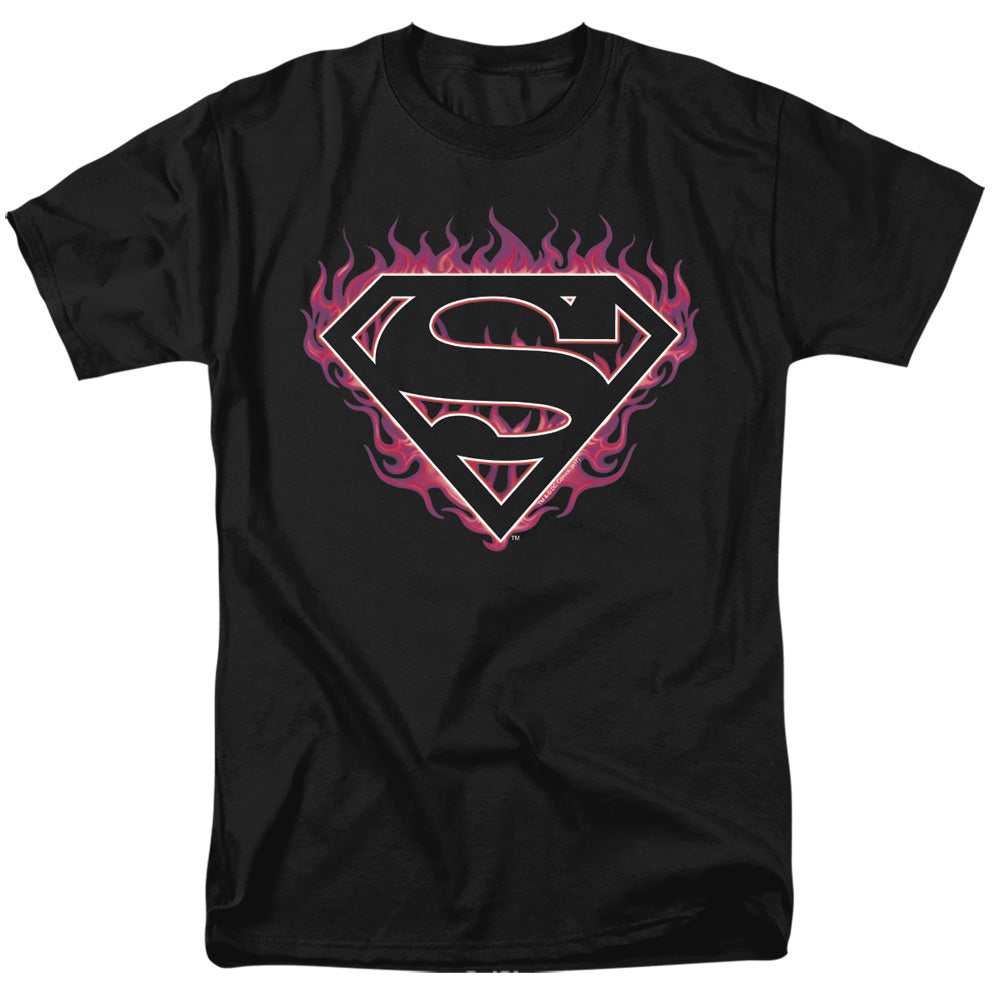 Superman - Fuchsia Flames - Short Sleeve Adult 18/1 - Black T-shirt