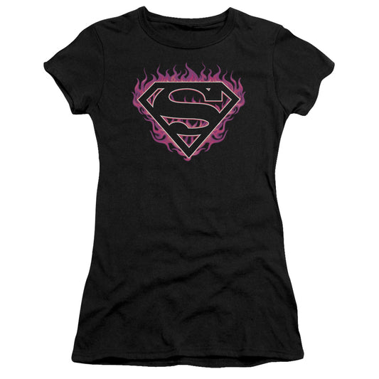 Superman - Fuchsia Flames - Short Sleeve Junior Sheer - Black T-shirt