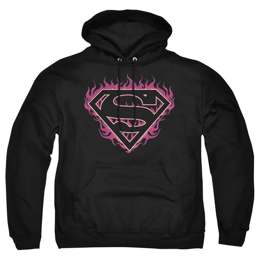 Superman - Fuchsia Flames - Adult Pull-over Hoodie - Black
