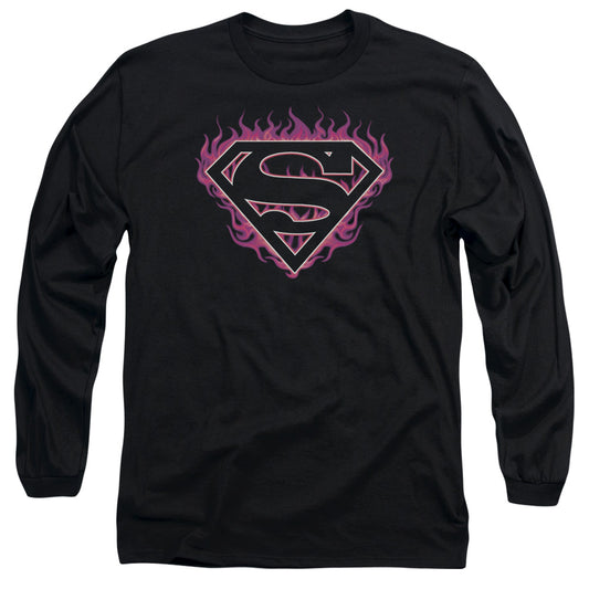 Superman - Fuchsia Flames - Long Sleeve Adult 18/1 - Black T-shirt