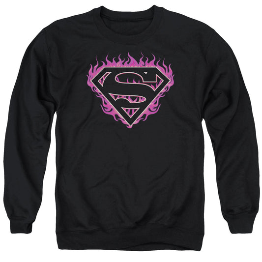 Superman - Fuchsia Flames - Adult Crewneck Sweatshirt - Black