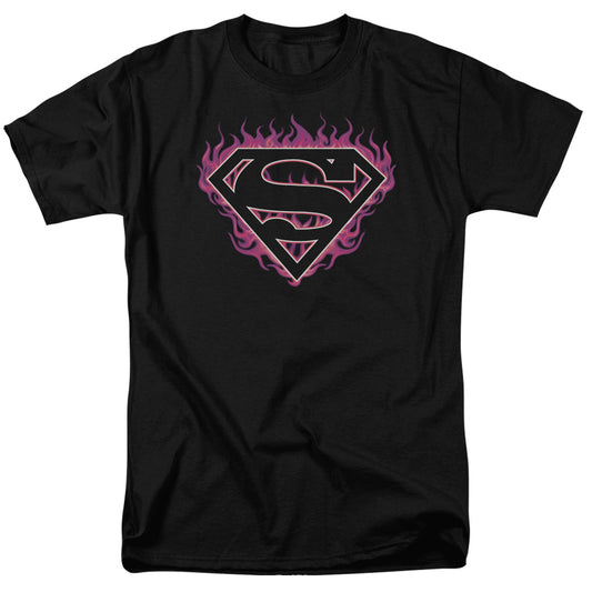 Superman - Fuchsia Flames - Short Sleeve Adult 18/1 - Black T-shirt