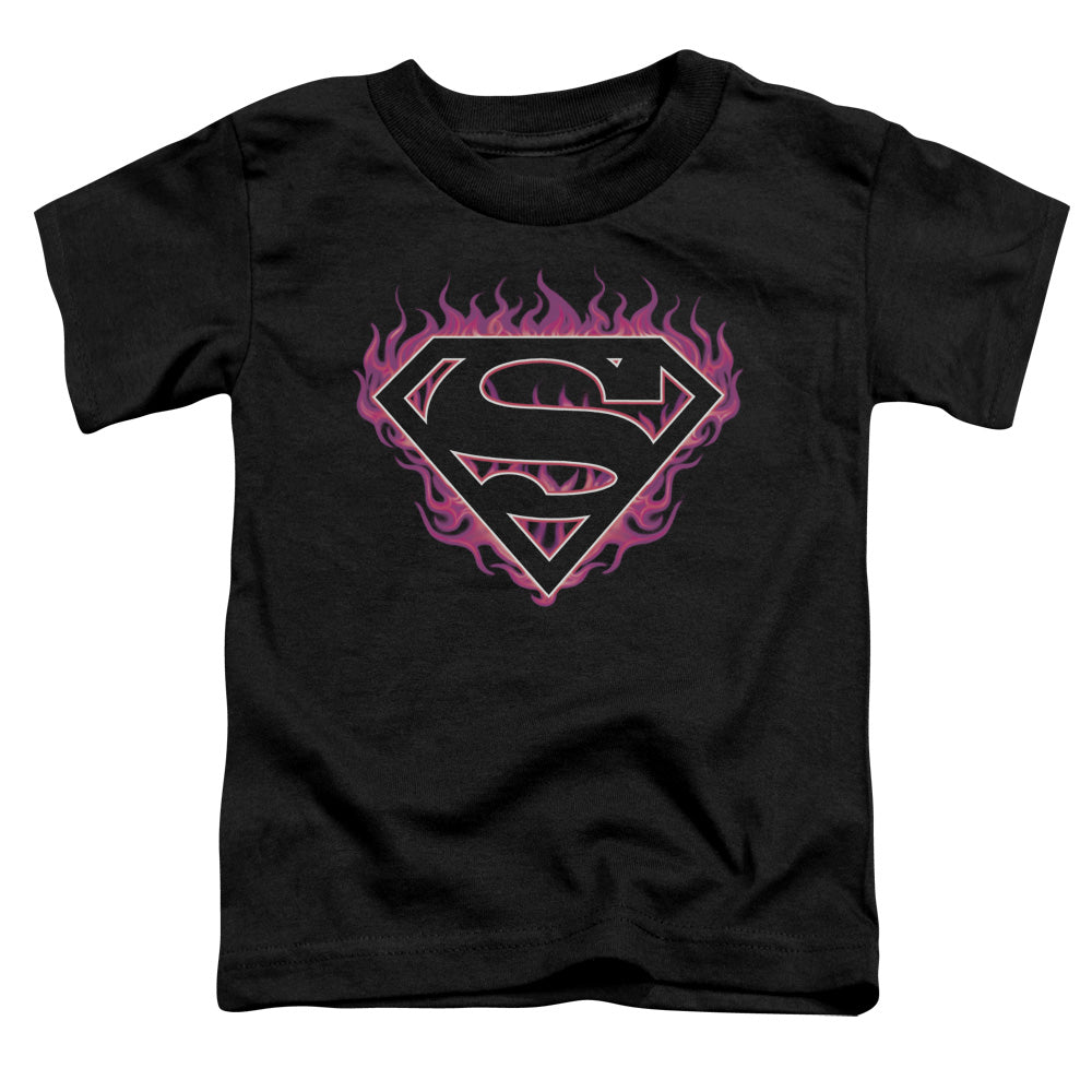 Superman - Fuchsia Flames - Short Sleeve Toddler Tee - Black T-shirt