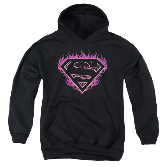 Superman - Fuchsia Flames - Youth Pull-over Hoodie - Black