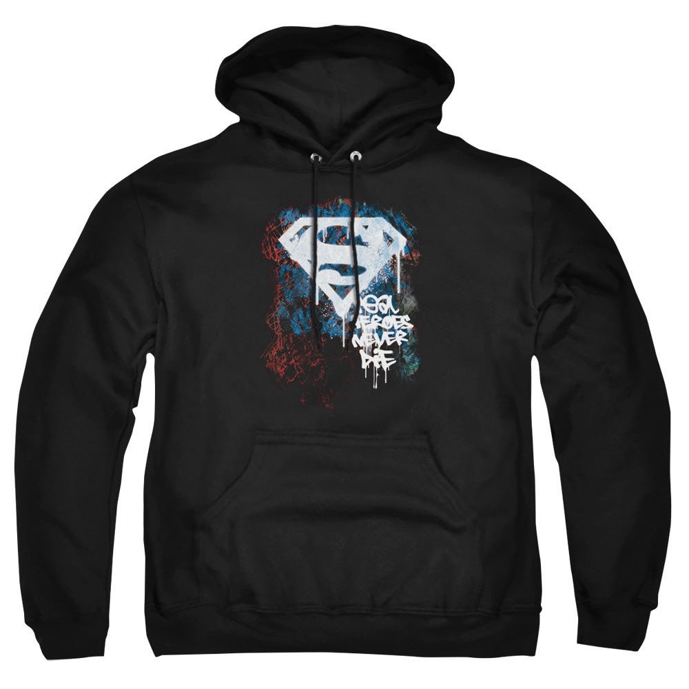 Superman - Real Heroes Never Die - Adult Pull-over Hoodie - Black