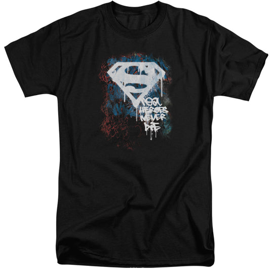 Superman - Real Heroes Never Die - Short Sleeve Adult Tall - Black T-shirt