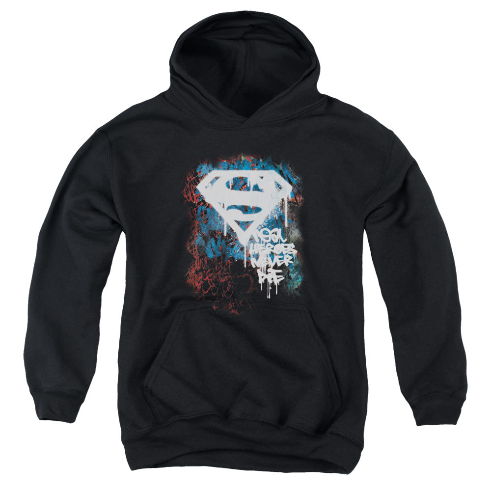 Superman - Real Heroes Never Die - Youth Pull-over Hoodie - Black