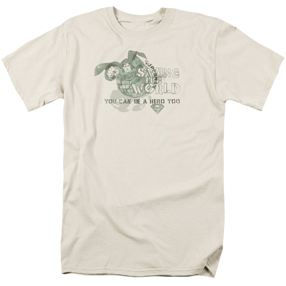 Superman - Saving The World - Short Sleeve Adult 18/1 - Cream T-shirt