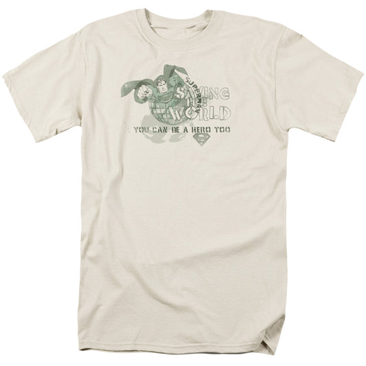 Superman - Saving The World - Short Sleeve Adult 18/1 - Cream T-shirt