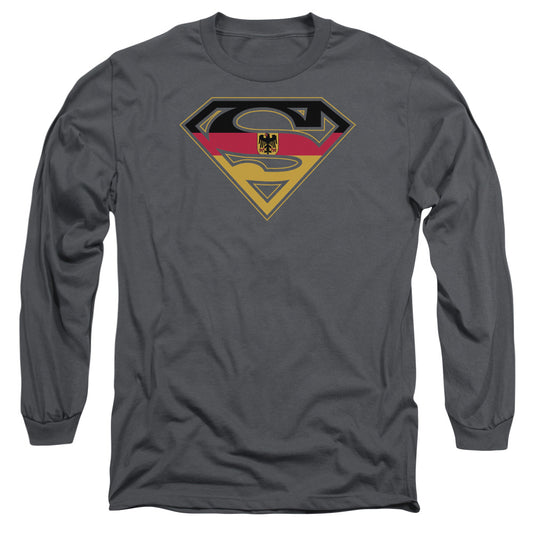 Superman - German Shield - Long Sleeve Adult 18/1 - Charcoal T-shirt