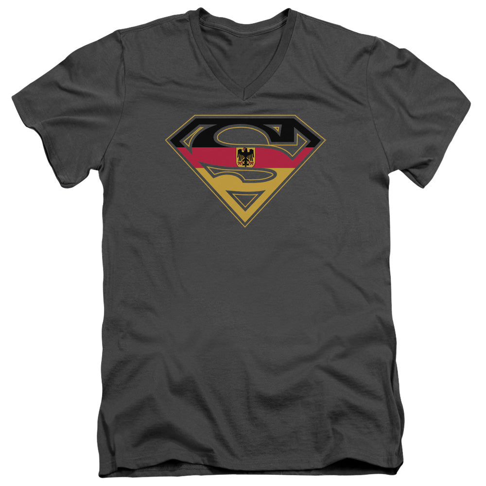 SUPERMAN GERMAN SHIELD - S/S ADULT V-NECK - CHARCOAL T-Shirt