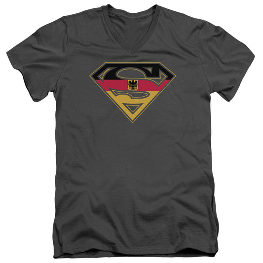 SUPERMAN GERMAN SHIELD - S/S ADULT V-NECK - CHARCOAL T-Shirt