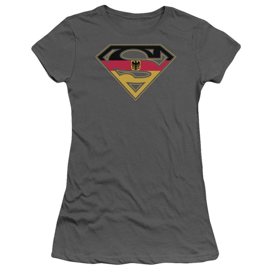 Superman - German Shield - Short Sleeve Junior Sheer - Charcoal T-shirt