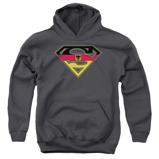 Superman German Shield-youth Pull-over Hoodie - Charcoal
