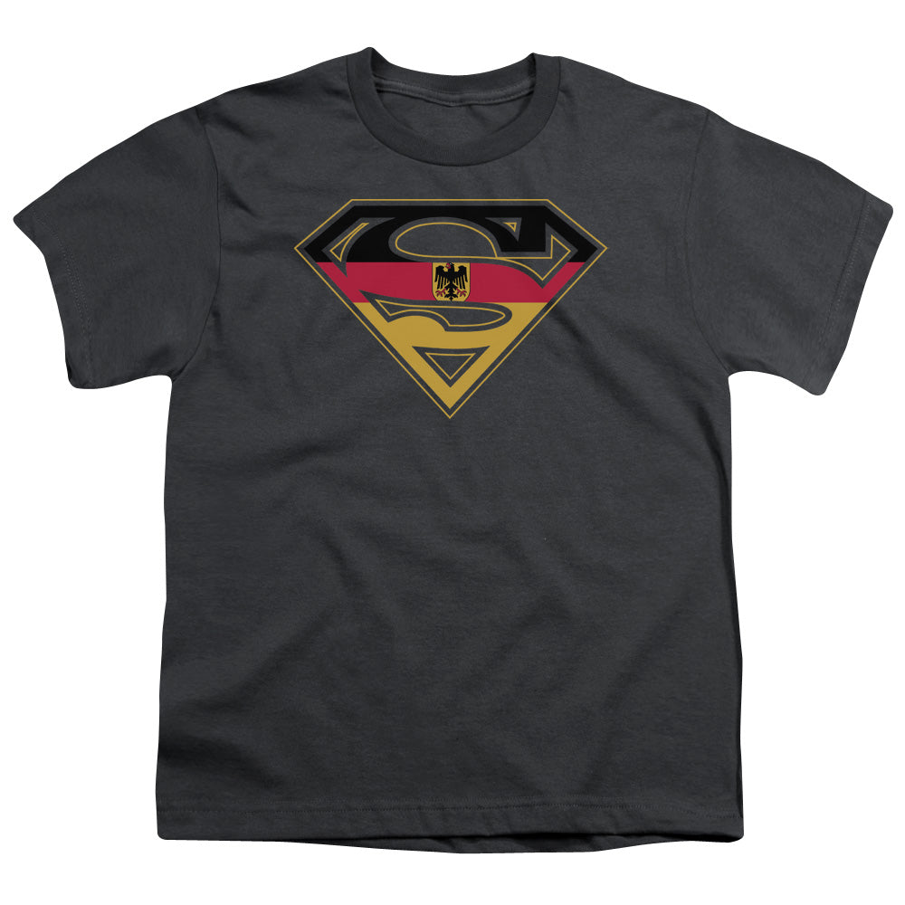 Superman - German Shield - Short Sleeve Youth 18/1 - Charcoal T-shirt