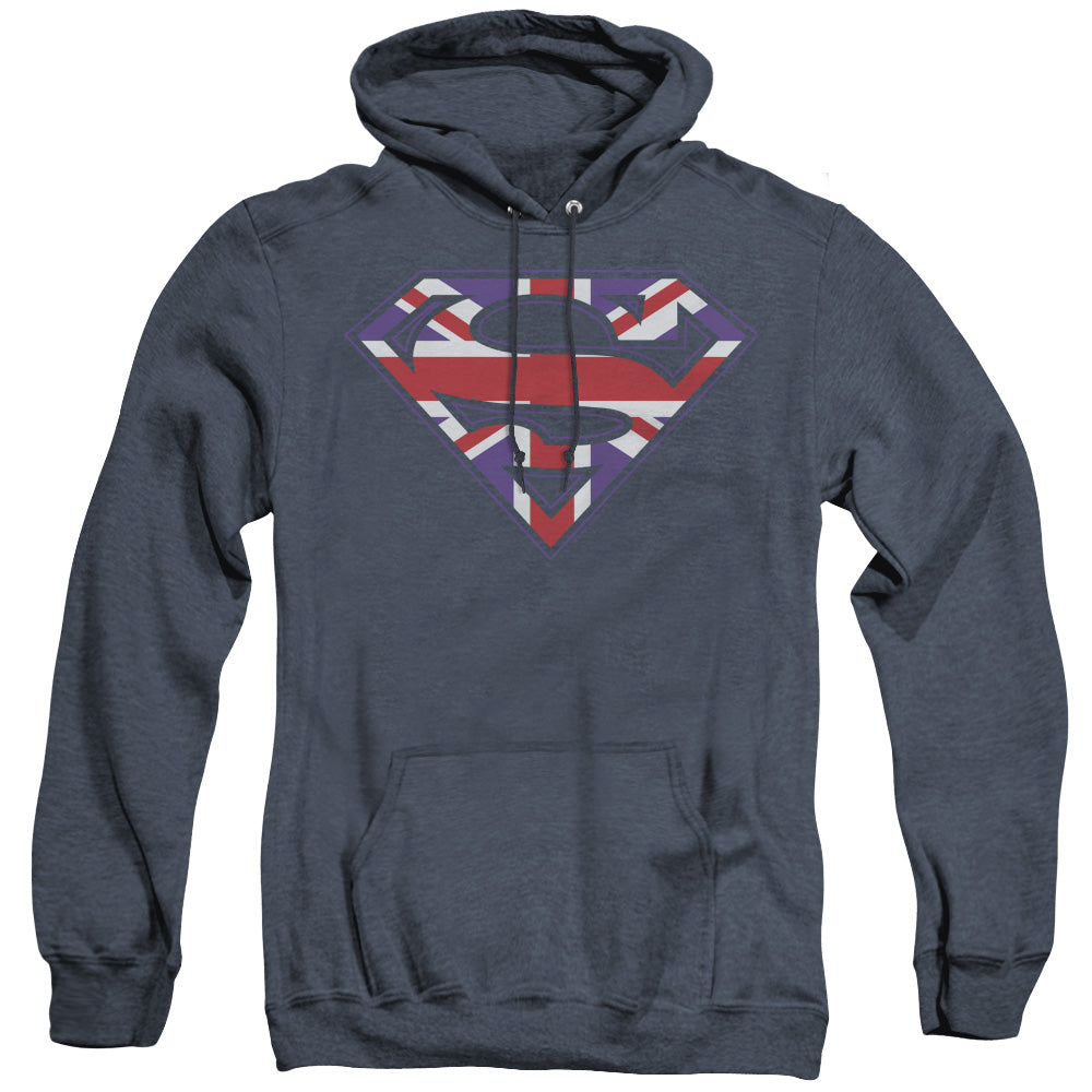 Superman - Great Britian Shield - Adult Heather Hoodie - Navy