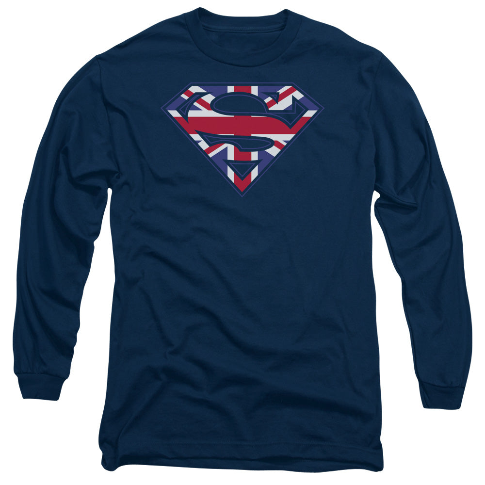 Superman - Great Britian Shield - Long Sleeve Adult 18/1 - Navy T-shirt