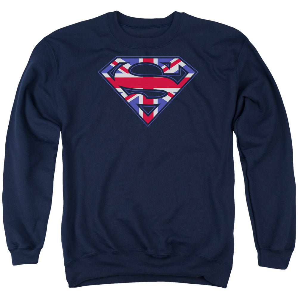 Superman - Great Britian Shield - Adult Crewneck Sweatshirt - Navy