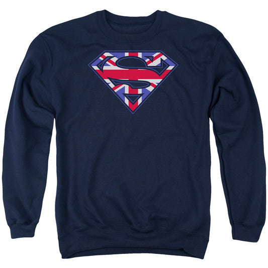 Superman - Great Britian Shield - Adult Crewneck Sweatshirt - Navy